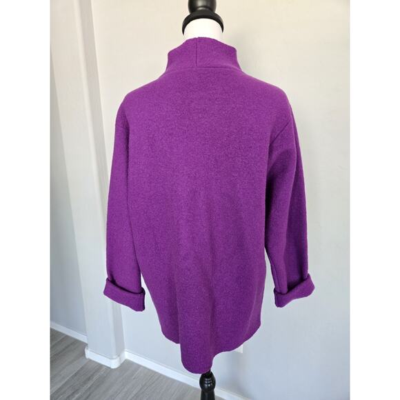 Eileen Fisher All Wool Felt Front Snap Cape Jacket Long Purple Excellent Sz S - Picture 4 of 12